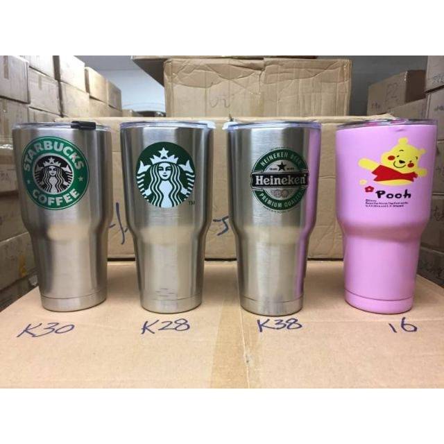พร้อมส่ง ต้นฉบับแท้ ** แก้วน้ำ 30Oz สีด้านขอบเงิน แก้วเก็บความเย็น ถ้วย สแตนเลส