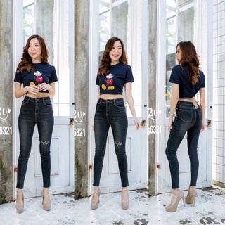 Ruige Jeans กางเกงยีนส์เอวสูงสกินนี่สีดำฟอก•No.Rg6321