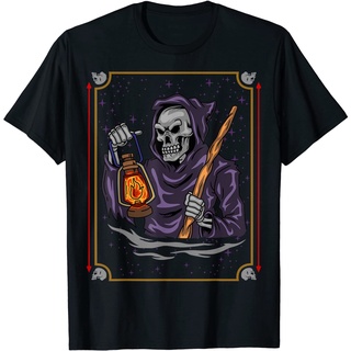 เสื้อยืด พิมพ์ลายโครงกระดูกไพ่ทาโรต์ The Hermit Goth Skull สําหรับผู้ใหญ่S-5XL