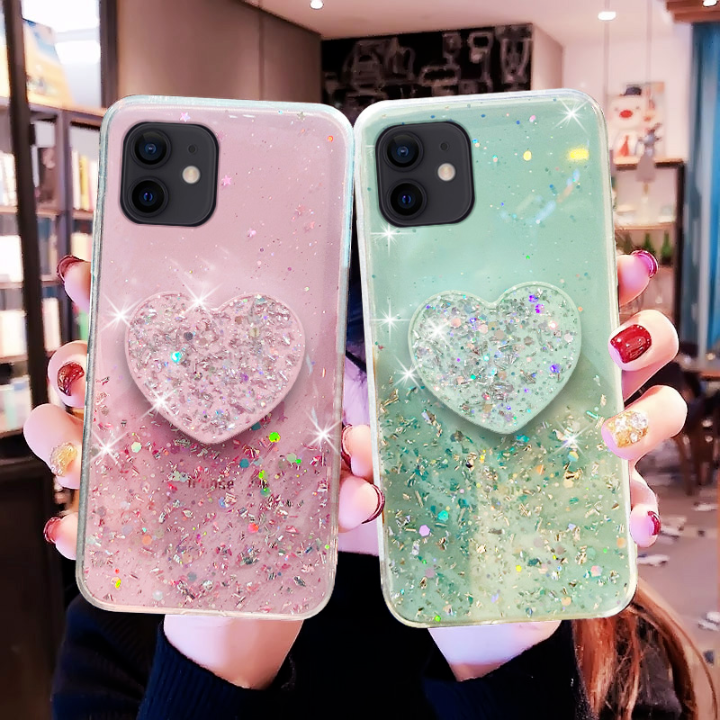 【Ready Stock】Bling Glitter+Love Bracket Phone Case Samsung A12 A02S A42 ...
