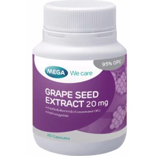 Mega we care Grape Seed Extract 20mg. 20 เม็ด เมก้า วี แคร์ สารสกัดเมล็ดองุ่น 20 มก./กระปุก