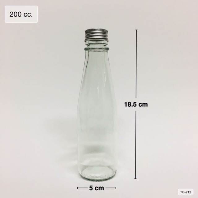 [TG212] ขวดแก้วทรงสูง 200 ml ปากเกลียว พร้อมฝา