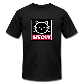 เสื้อยืดผ้าฝ้ายพิมพ์ลายแฟชั่น เสื้อยืดลําลอง แขนสั้น พิมพ์ลายแมว Meow Obey ทรงสลิมฟิต เหมาะกับของขวัญวันเกิด สําหรับผู้ช