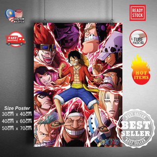 โปสเตอร์สติกเกอร์ติดผนัง ลายการ์ตูนอนิเมะ One Piece Luffy Mugiwara Straw Hat Yonko Kaido Zoro Nami Franky Boa Law