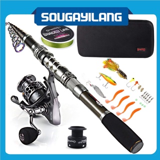 Sougayilang เบ็ดตกปลาครบชุด เบ็ดตกปลาและรีล, สาย, ชุดล่อพร้อมกล่อง outdoors fishing