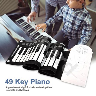 เปียโนแบบยางพกพา 49 คีย์ ม้วนเก็บได้ Portable 49 Keys Flexible Roll Up Piano Electronic Soft Keyboard Piano