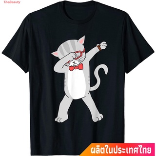 เสื้อยืดผ้าฝ้ายพิมพ์ลายขายดีเสื้อผ้ามีสไตล์TheBeauty ใหม่ แมว น่าสนใจ น่ารัก  Dabbing Cat T-Shirt Funny Dab Gift Cat Tee