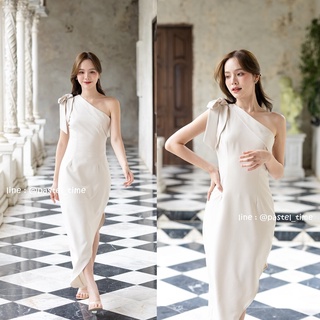 Stacey one-shoulder dress : สีครีม [Made by Pastel Time]