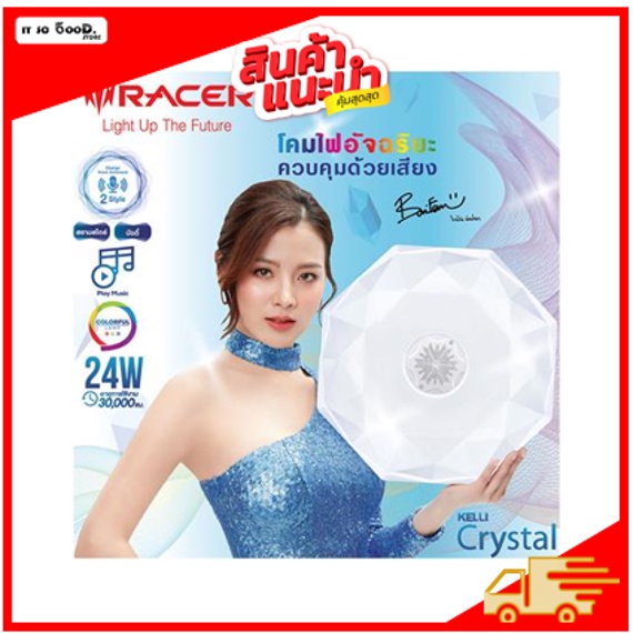 !! ของมันต้องมี !! โคมไฟอัจฉริยะ สั่งงานด้วยเสียง โคมไฟใบเฟริ์น LED - RACER AI LAMP KELLI CRYSTAL VOICE CONTROL 24 วัตต์