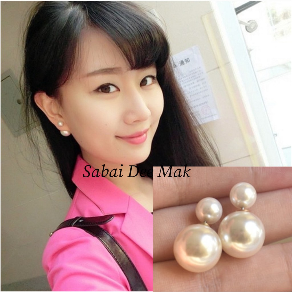 เครื่องประดับต่างหูมุกด้านหน้าด้านหลัง - 1 คู่ |PRL| (Pear Double Earrings - 1 Pair)