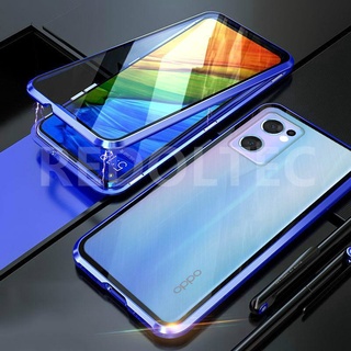 เคส OPPO Reno 7 5G 360 สองด้านด้านหน้าหลังกระจกแม่เหล็กดูดซับ เต็มร่างกายป้องกันแม่เหล็กฮาร์ดปกหลัง OPPO Reno7 5G