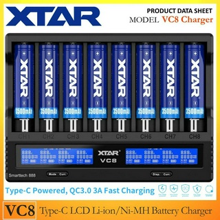 [ประกัน 1 ปี] XTAR VC8 Smart Battery Charger  เครื่องชาร์จ Type-C LCD Li-ion/Ni-MH Battery Charger รองรับแบตเตอรี่