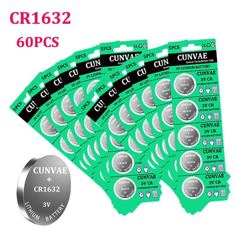 60pcs 1632 Button Battery CR1632 DL1632 Lithium Coin Cell Batteries 3V LM1632 BR1632 ECR1632 CR 1632