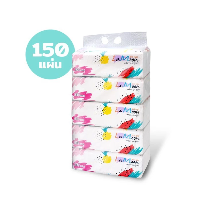 LaMoon กระดาษเช็ดหน้าลามุน ลายผลไม้ รุ่น 150 แผ่นคู่ ( 5ชิ้น )