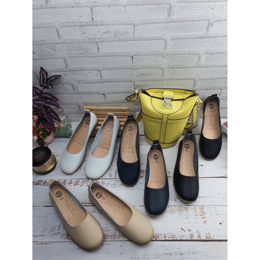 SZ92-651รองเท้าหนังแท้ผู้หญิงหัวมนพื้นยางไซส์36-41