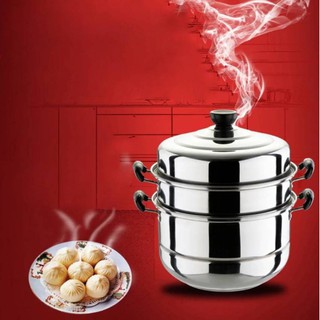 ชุดหม้อนึ่งสแตนเลสทรงสูง สองชั้น Double layer stainless steel steamer***สินค้าพร้อมส่ง***