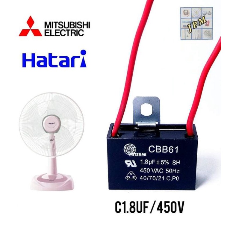 คาปาซิเตอร์พัดลม 1.8uf/450v capacitor พัดลม HATARI  capa พัดลมมิตซู ใช้กับพัดลม16" ,18"  แคปรัน อะไห