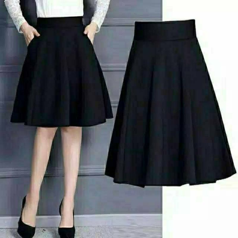 Plain MIDI FLARE SKIRT SHORT SKIRT//พรีเมี่ยม SCUBA MATERIAL SHORT SKIRT/ผู้หญิง & 39;S SHORT SKIRT