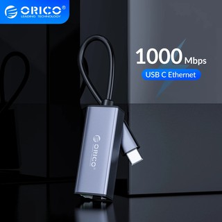 Orico อะแดปเตอร์การ์ดเครือข่ายอีเธอร์เน็ต Type C เป็น RJ45 Gigabit Lan 10 100 1000 Type C อะลูมิเนียม สําหรับแล็ปท็อป