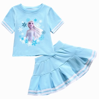 เสื้อยืดแขนสั้น พิมพ์ลายการ์ตูน Frozen Elsa สําหรับเด็กผู้หญิง จํานวน 2 ชิ้น