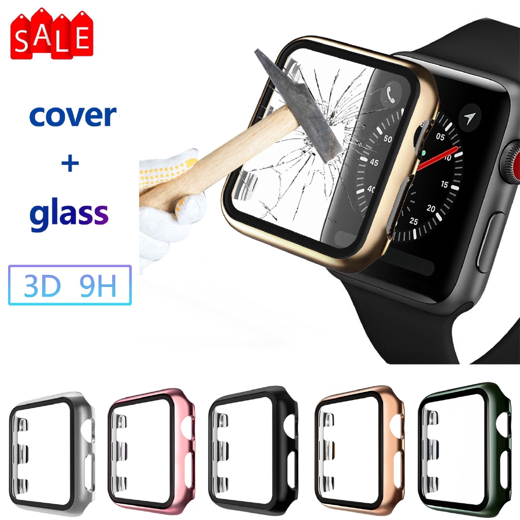 3D 9H กระจกนิรภัยสําหรับ Apple Watch Case 40 มม.44 มม.Series 5 4 ป้องกันหน้าจอครอบคลุมสําหรับ iWatch