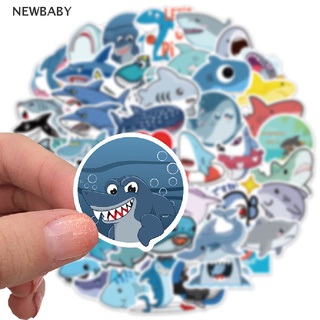 Newbaby สติกเกอร์ ลายกราฟฟิตี้ฉลามน่ารัก สําหรับติดตกแต่งกีตาร์ กระเป๋าเดินทาง สเก็ตบอร์ด สมุดภาพ 50 ชิ้น