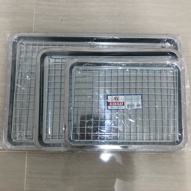 ถาดพร้อมตะแกรง ถาดสแตนเลสพร้อมตะแกรง ขนาด S40*30/M50*35/L60*40 (ตราGOGO)