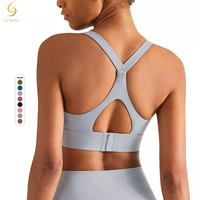 L.CIRCLEWomen Cross Back High Support Nude Feel Sports Bra