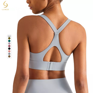 L.CIRCLEWomen Cross Back High Support Nude Feel Sports Bra