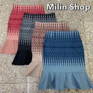 Milin Shop กระโปรงลายไทย ทรงหางปลา ซิปหลัง กระโปรงทำงาน