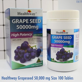 Grape Seed Healthway 50000 mg องุ่นสกัดเข้มข้น 100 Capsules Exp. 07/2025