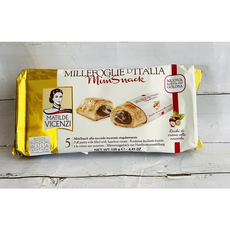 🇮🇹Mini Puff Pastry Rolls Hazelnut Cream Vicenzi พัฟฟ์ สอดไส้ครีมเฮเซลนัท 125g