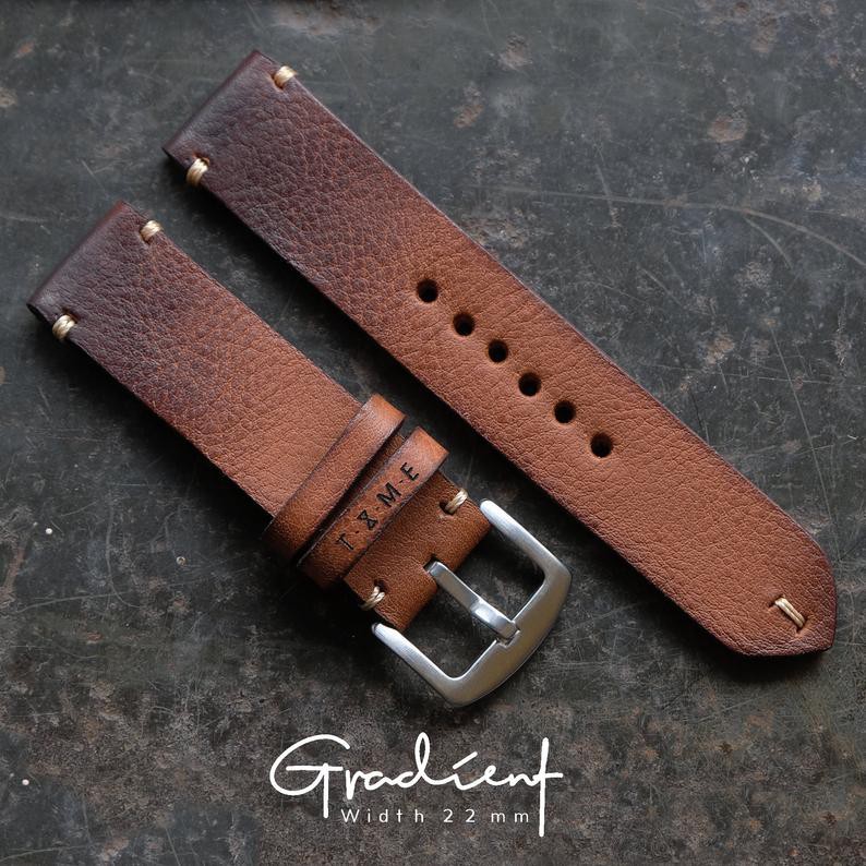 สายนาฬิกาhandmade หนังฟอกฝาดอิตาลีปั่นเม็ด รุ่น Gradient V3 ขนาดกว้าง 18mm 20mm 22mm watch strap สายนาฬิกา พร้อมบัคเคิล