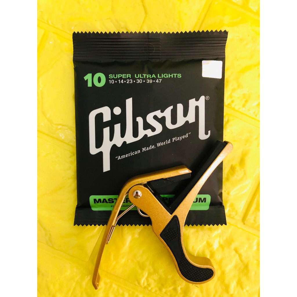 ชุดสุดคุ้มสายชุดกีต้าร์โปร่งและกีต้าร์โปร่งไฟฟ้า Gidson เบอร์10 และคาโป้HY แถมฟรีปิ๊ก 3 อัน