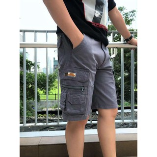 ✨กางเกงขาสั้นกระเป๋าข้าง กางเกงเดินป่า Mens cargo shorts Casual  Comfy Cotton pants LM (Dark Grey)✨