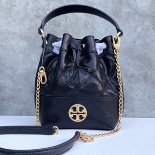 🎀 (สด-ผ่อน) กระเป๋า ทรงจีบ สีดำหนัง Tory Burch 87869 Willa Mini Bucket Bag