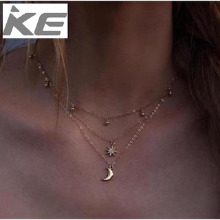 Jewelry Fresh Alloy Metal Polygonal Star Moon 3 Layers Necklace Pendant Women for girls for wo
