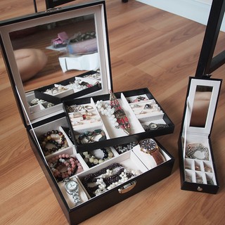 JB04 กล่องเครื่องประดับ สีดำ กระจกขนาดใหญ่ jewelry box