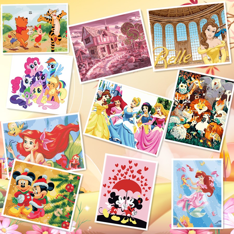 40*50cm DIY ภาพวาดสีน้ำมัน ภาพระบายสีตามตัวเลข Painting By Numbers on Canvas USA cartoon movie characters