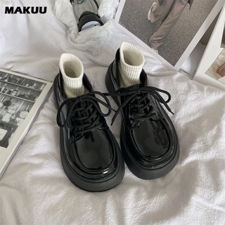 Makuu รองเท้าหนังแมรี่เจน ขนาดเล็ก สีดํา สไตล์อังกฤษ แฟชั่นฤดูร้อน สําหรับผู้หญิง