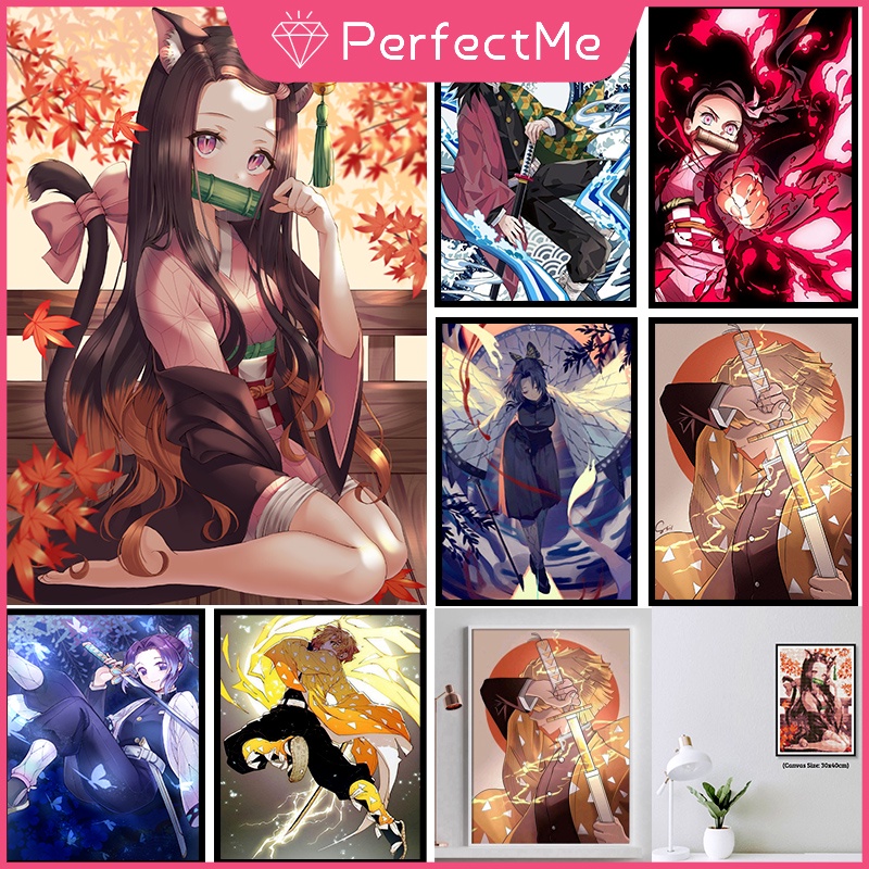 Pm5D DIY ภาพจิตรกรรมปักครอสติสลาย Demon Slayer's ติดประดับเพชรสําหรับติดตกแต่งบ้าน 30x40ซม. 人物 5243