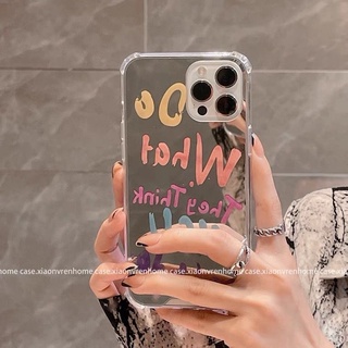 แฟชั่น กราฟฟิตี้ ภาษาอังกฤษ สี กระจก เคส iPhone 14 13 12 11 pro max xs max x xr 7plus 8 plus se 2020 case หญิง กระจกแต่งหน้า เคสโทรศัพท์