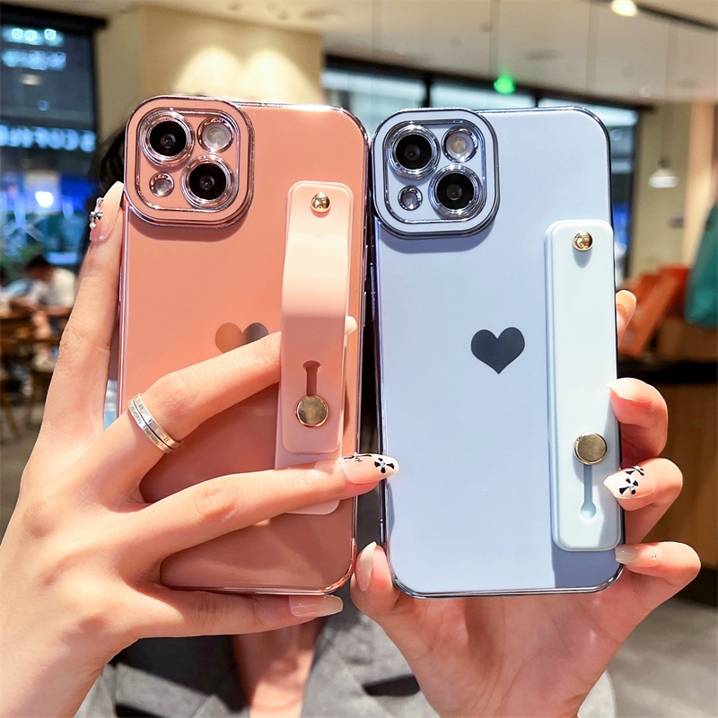 ชุบสายรัดข ้ อมือผู ้ ถือโทรศัพท ์ มือถือเคสโทรศัพท ์ สําหรับI-Phone15 14 13 12 11 Pro XS XR XSMหรูหราAnti-drop Shockทนนุ ่ มTPUปกหลัง