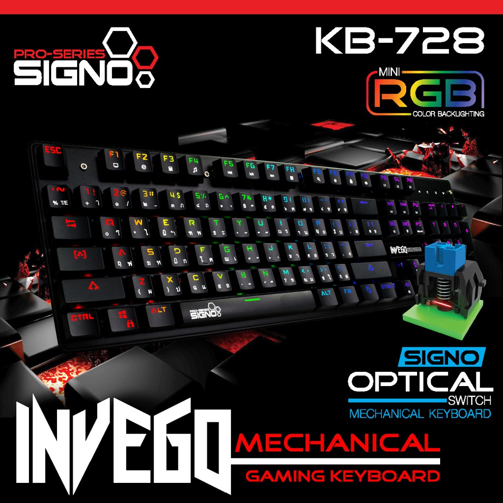 KEYBOARD SIGNO KB-728 INVEGO ( BLUE/RED  SWITCH) 🚩🚩 รับประกัน 1 ปี 🚩🚩