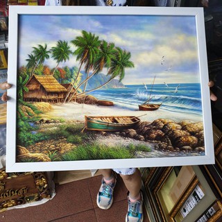กรอบรูปกระจก ภาพวิว ทะเล  ติดผนัง ร้านนวด สปา ร้านค้า ห้องนอน ห้องน้ำ ห้องรับแขก ของขวัญ