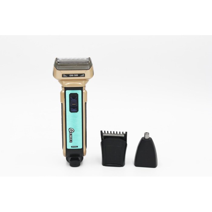 Gemei ชุดปัตตาเลี่ยนตัดผม โกนหนวด ตัดขนจมูก&ขนหู 3 in 1 เปลี่ยน 3 หัว GM-589 มอเตอร์ Pd Alloyโกนหนวดใบมีดฟอยล์คู่ –สีทอง - รูปที่ 5