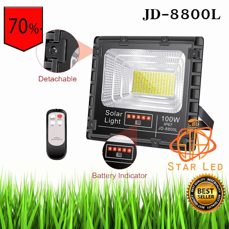 ไฟโซล่าเซลล์ รุ่น JD-8800L-W แสงขาว100W L ไฟสปอตไลท์ ไฟ JD Solar Light ใช้พลังงานแสงอาทิตย์ ราคา ถูกที่สุด ดีลบีเคเค แกลเลอรีภาพที่ 6
