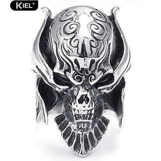 ‴ Mens Punk Gothic Jewelry กะโหลกศีรษะนักรบหมวกนิรภัยแหวนสแตนเลสสตีล