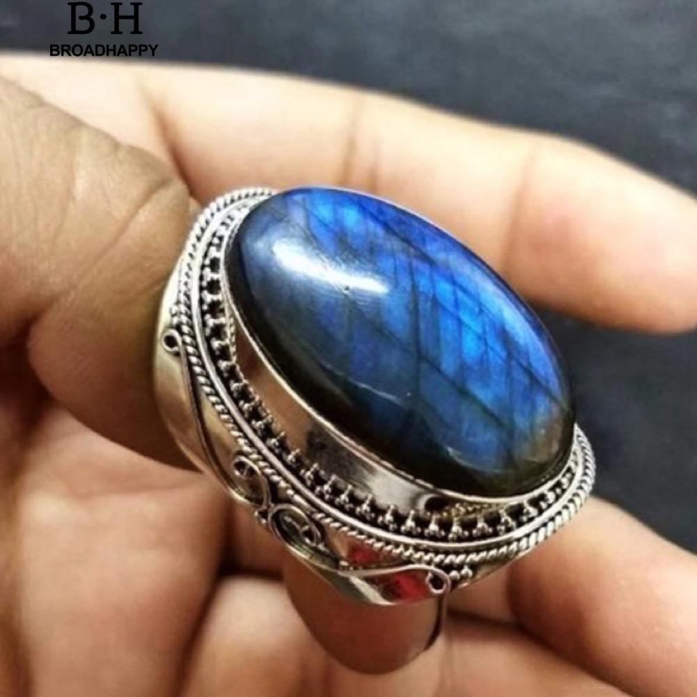 broadhappy Retro Men Faux Turquoise แหวนฝังหมั้น Xmas แหวนเกลี้ยง