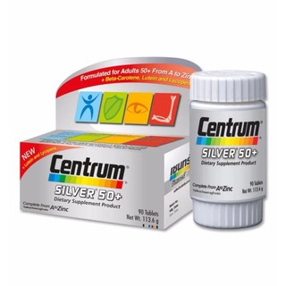 CENTRUM SILVER 50+ 90 TAB เซนทรัม ซิลเวอร์ 50+ วิตามิน A-Z ครบถ้วน สำหรับผู้ที่อายุ 50 ปีขึ้นไป x 1 กระปุก